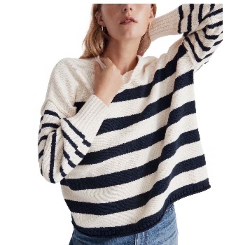 Madewell Conway Striped Navy and Cream Women’s Sweater Size Small